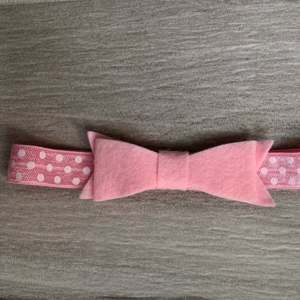 NWT New Girls Pink Felt Bow Headband Super Soft Polka Dot Elastic
